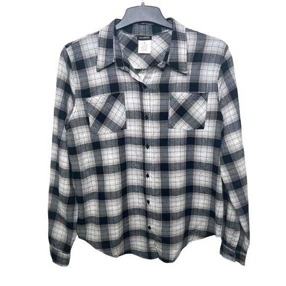 Zac & Rachel Womens Black & White Plaid Button-Up Long Sleeve Shirt Size Large - Picture 1 of 13